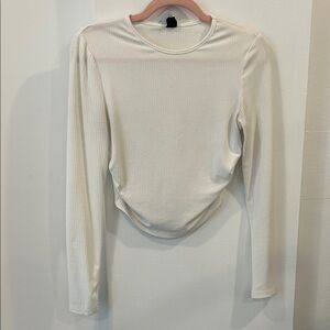 Cream Ribbed Long-Sleeve Women's Top